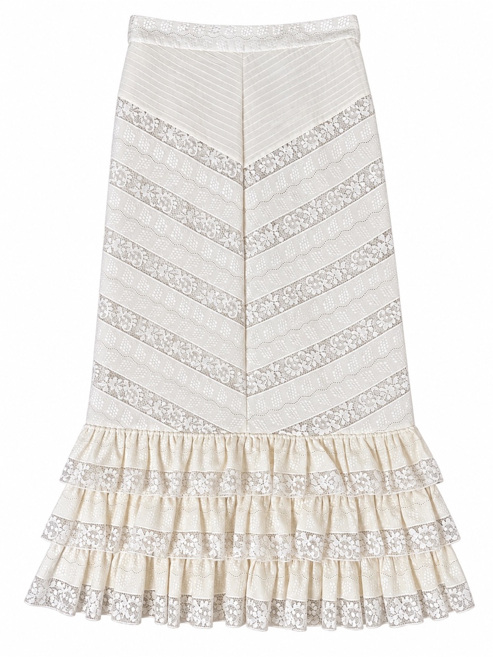 Zimmermann Veneto Perennial White/Ivory Lace Ruffle Midi Skirt Sz 2 Fits US 6